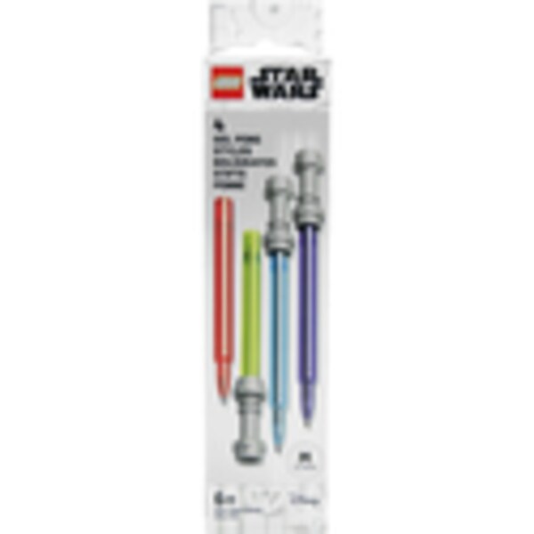 Pack of four LEGO Star Wars gel pens in red, green, blue, and purple